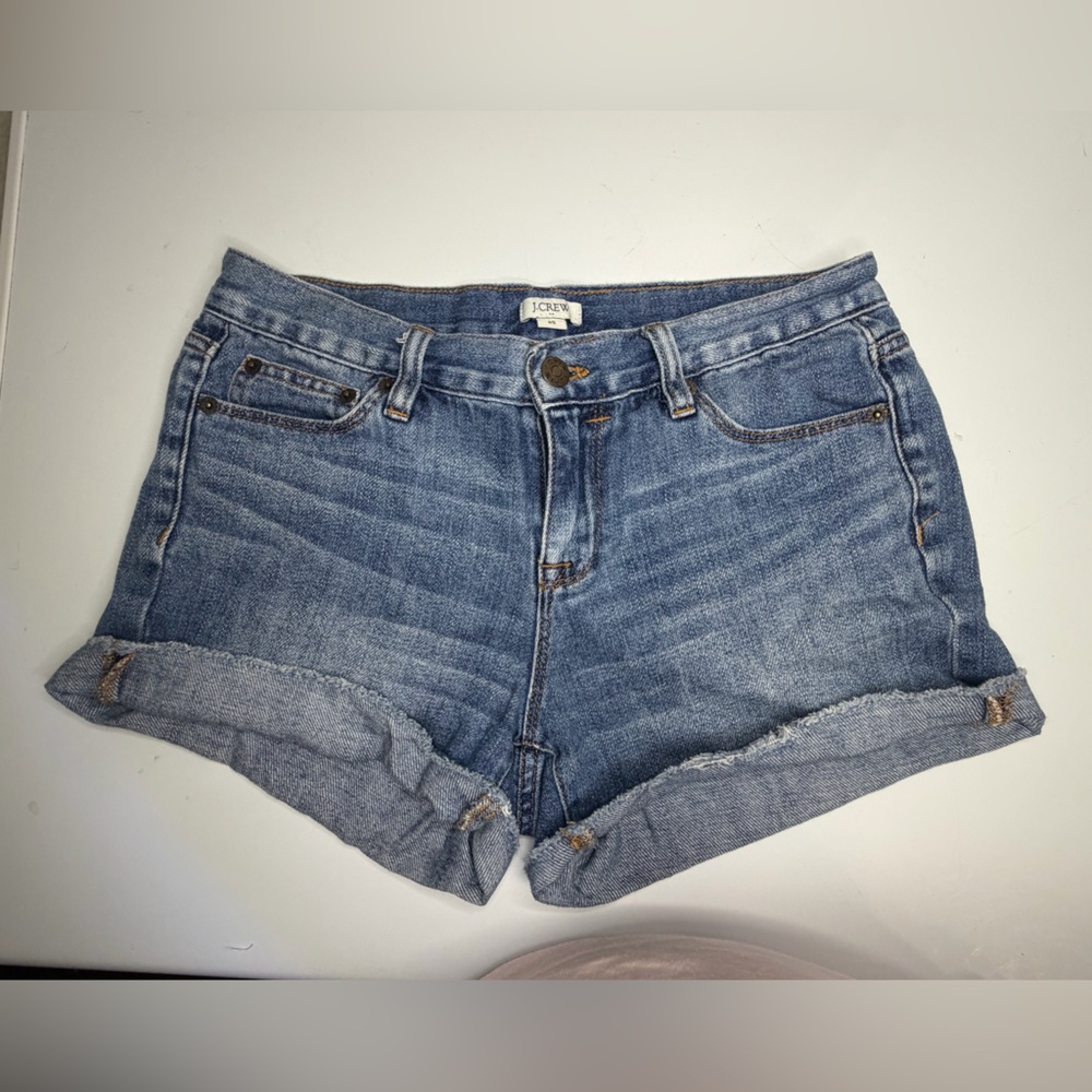 J.Crew Denim Shorts Womens Size 25 Blue High Rise Cuffed Distressed